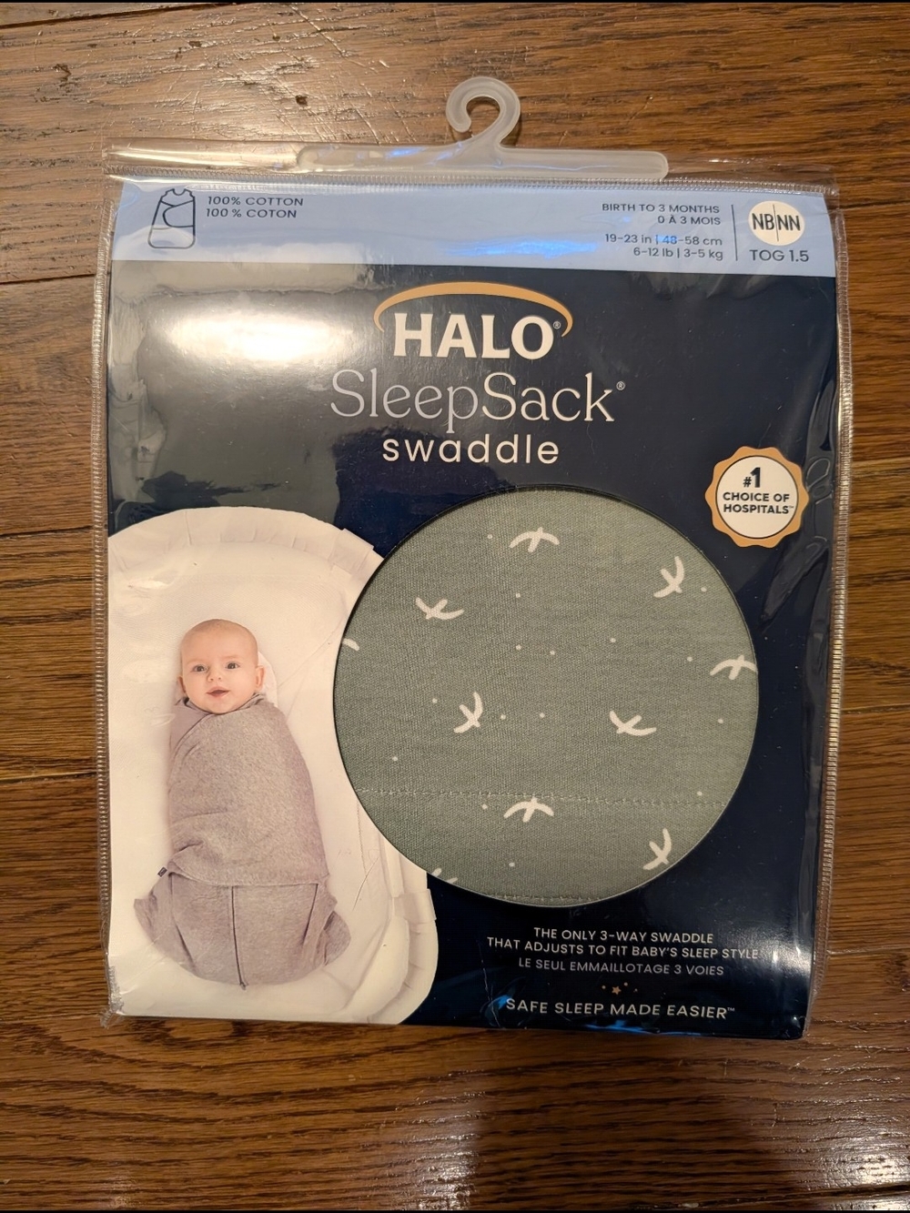Halo SleepSack Swaddle - Sage Green with White Birds